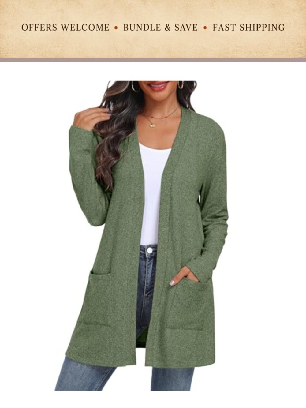 Women's Open Front Cable Knit Cardigan Long Sleeve Sweater with Pockets